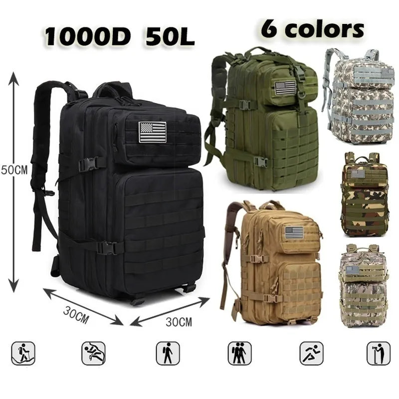 50L 1000D Nylon Waterproof Hunting Backpack Outdoor Sports Camping